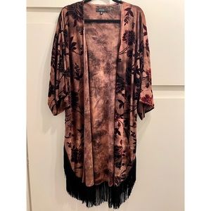 ANGL Burgundy Velvet Floral Kimono - OS